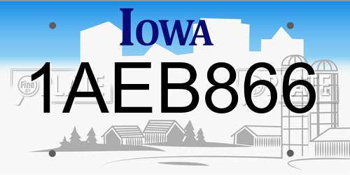 1AEB866 Iowa License Plate