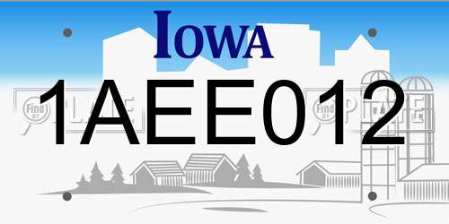 1AEE012 Iowa License Plate