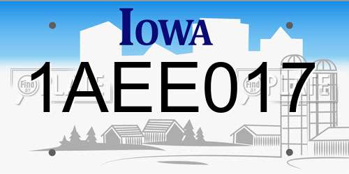 1AEE017 Iowa License Plate