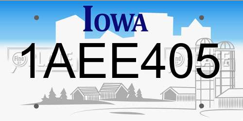 1AEE405 Iowa License Plate