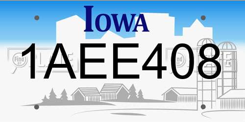 1AEE408 Iowa License Plate