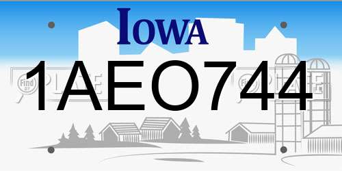 1AEO744 Iowa License Plate