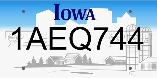 1AEQ744 Iowa License Plate