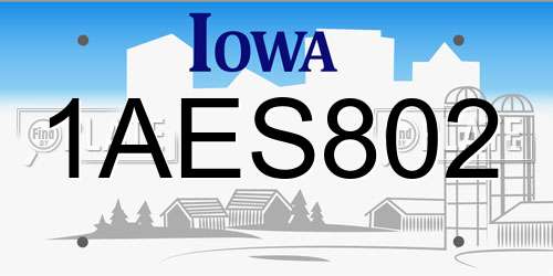 1AES802 Iowa License Plate