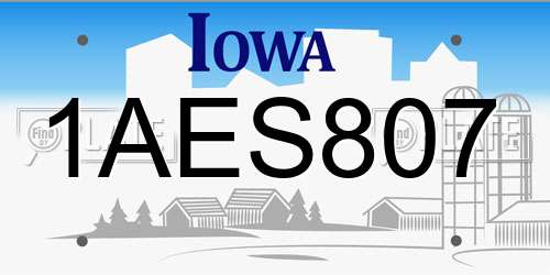 1AES807 Iowa License Plate