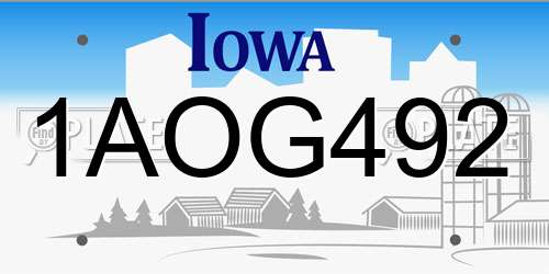 1AOG492 Iowa License Plate