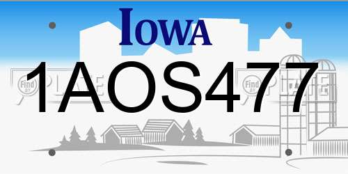 1AOS477 Iowa License Plate