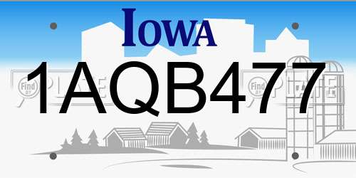 1AQB477 Iowa License Plate