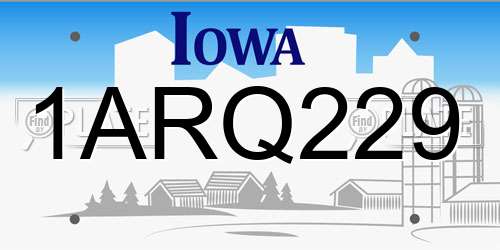 1ARQ229 Iowa License Plate