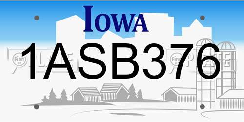 1ASB376 Iowa License Plate