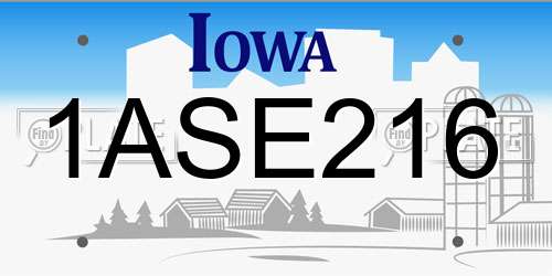 1ASE216 Iowa License Plate