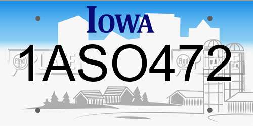 1ASO472 Iowa License Plate