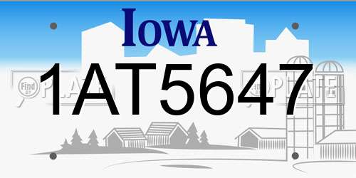 1AT5647 Iowa License Plate