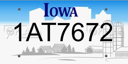 1AT7672 Iowa License Plate
