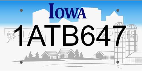 1ATB647 Iowa License Plate
