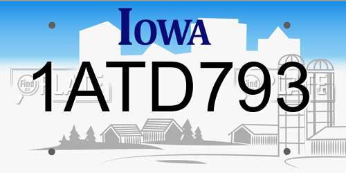 1ATD793 Iowa License Plate