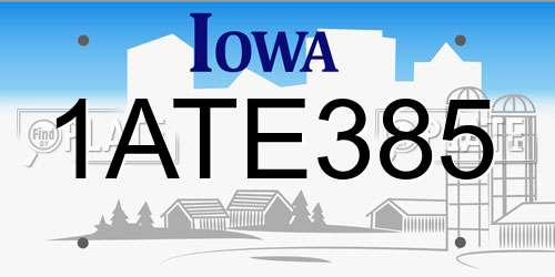 1ATE385 Iowa License Plate