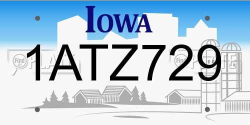 1ATZ729 Iowa License Plate