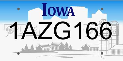 1AZG166 Iowa License Plate