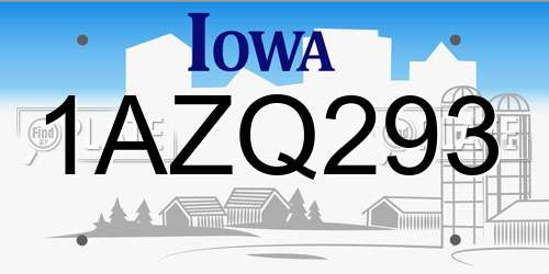 1AZQ293 Iowa License Plate