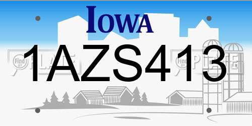 1AZS413 Iowa License Plate
