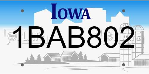 1BAB802 Iowa License Plate