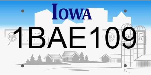 1BAE109 Iowa License Plate