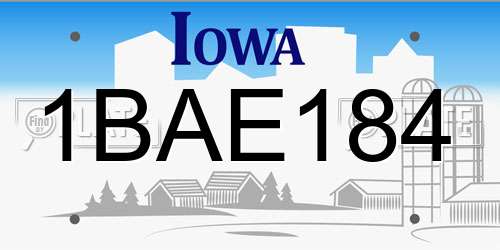 1BAE184 Iowa License Plate