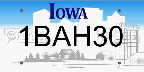 1BAH30 Iowa License Plate