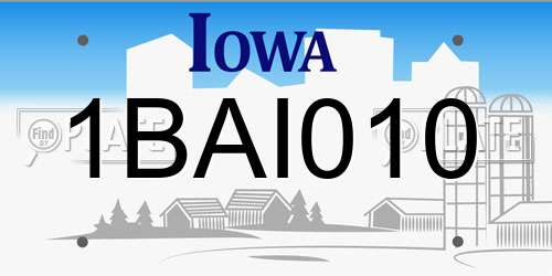 1BAI010 Iowa License Plate