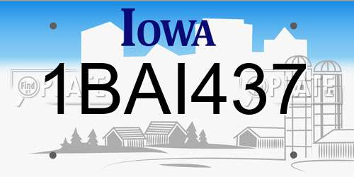 1BAI437 Iowa License Plate