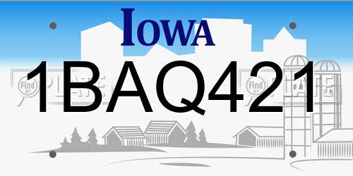 1BAQ421 Iowa License Plate