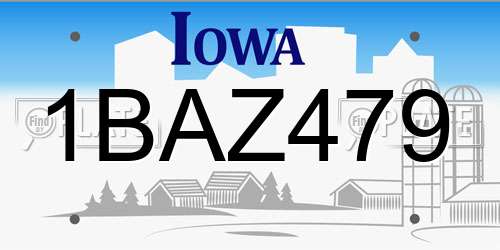 1BAZ479 Iowa License Plate