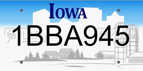 1BBA945 Iowa License Plate