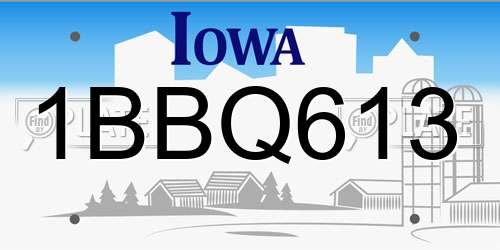 1BBQ613 Iowa License Plate
