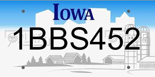 1BBS452 Iowa License Plate