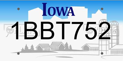 1BBT752 Iowa License Plate