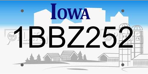 1BBZ252 Iowa License Plate