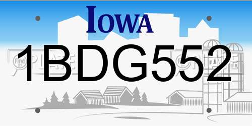 1BDG552 Iowa License Plate