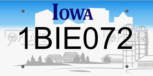 1BIE072 Iowa License Plate