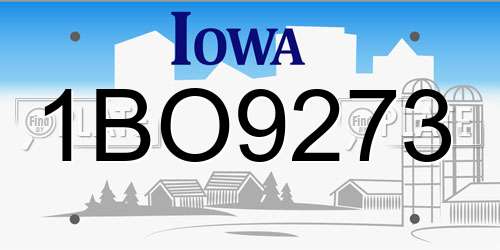 1BO9273 Iowa License Plate