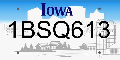 1BSQ613 Iowa License Plate