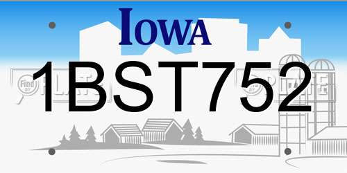 1BST752 Iowa License Plate