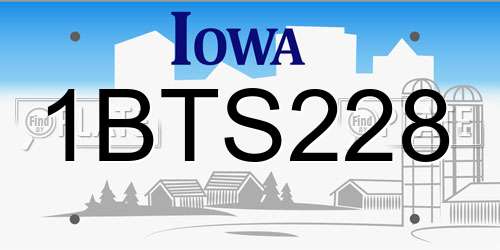 1BTS228 Iowa License Plate