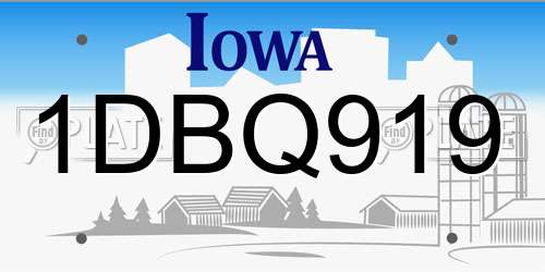1DBQ919 Iowa License Plate