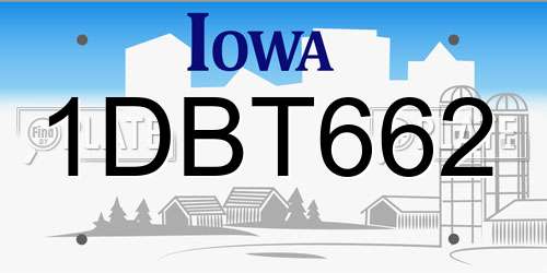 1DBT662 Iowa License Plate