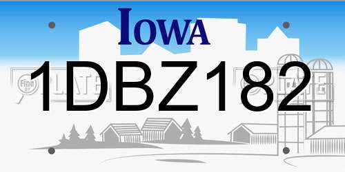 1DBZ182 Iowa License Plate