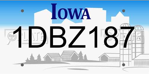 1DBZ187 Iowa License Plate