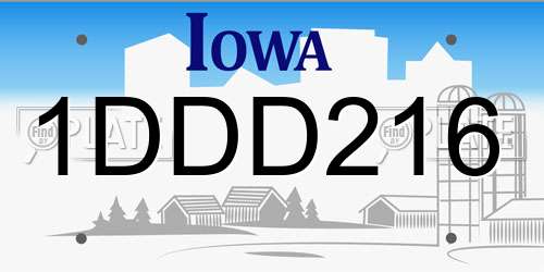 1DDD216 Iowa License Plate