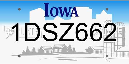 1DSZ662 Iowa License Plate